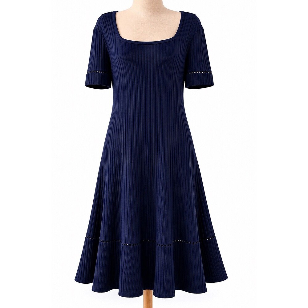 St. John Navy Ottoman Knit Fit & Flare Dress Size 14 | Fall 2015 Collection |